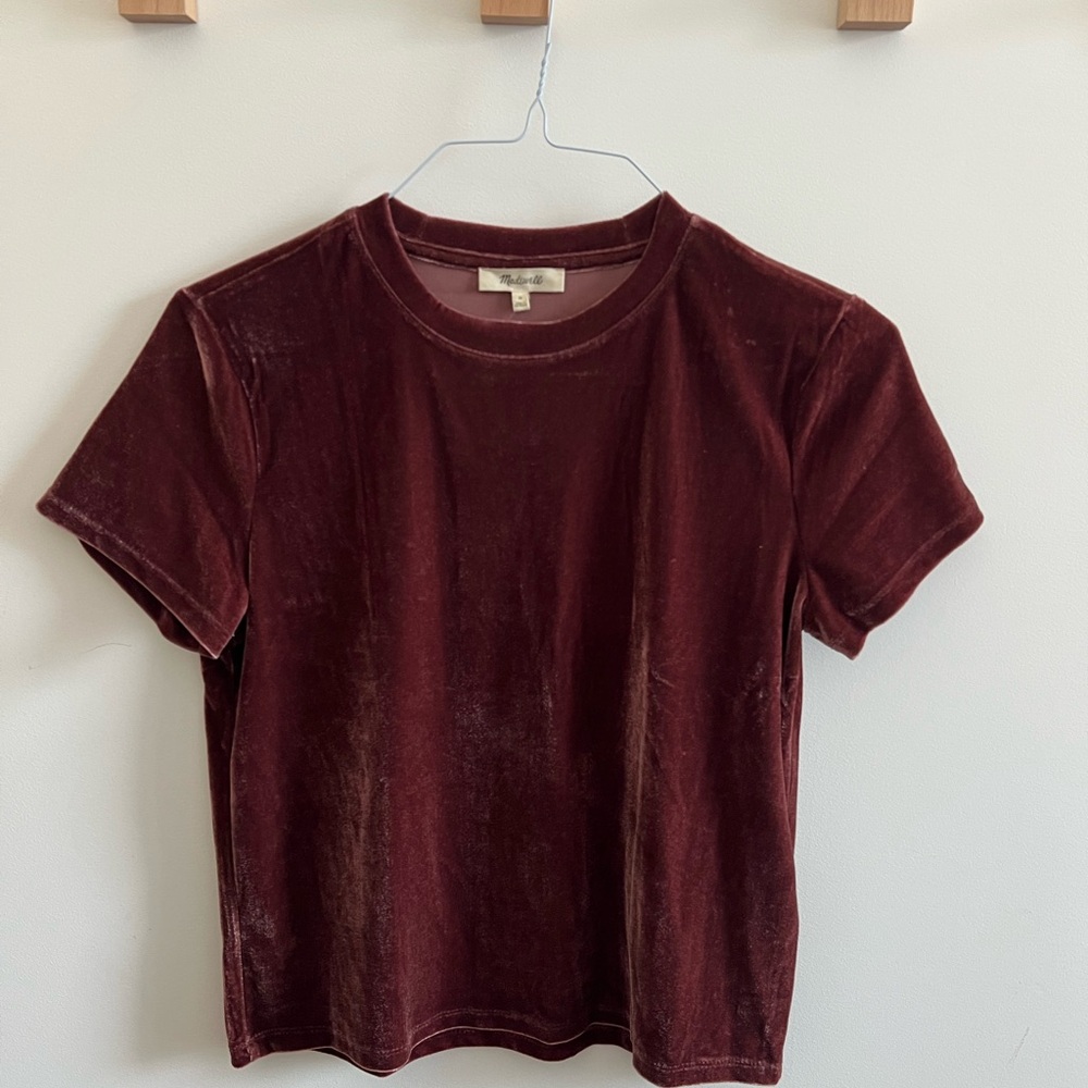 Madewell Velvet Short Sleeve Top - Deep Burgundy